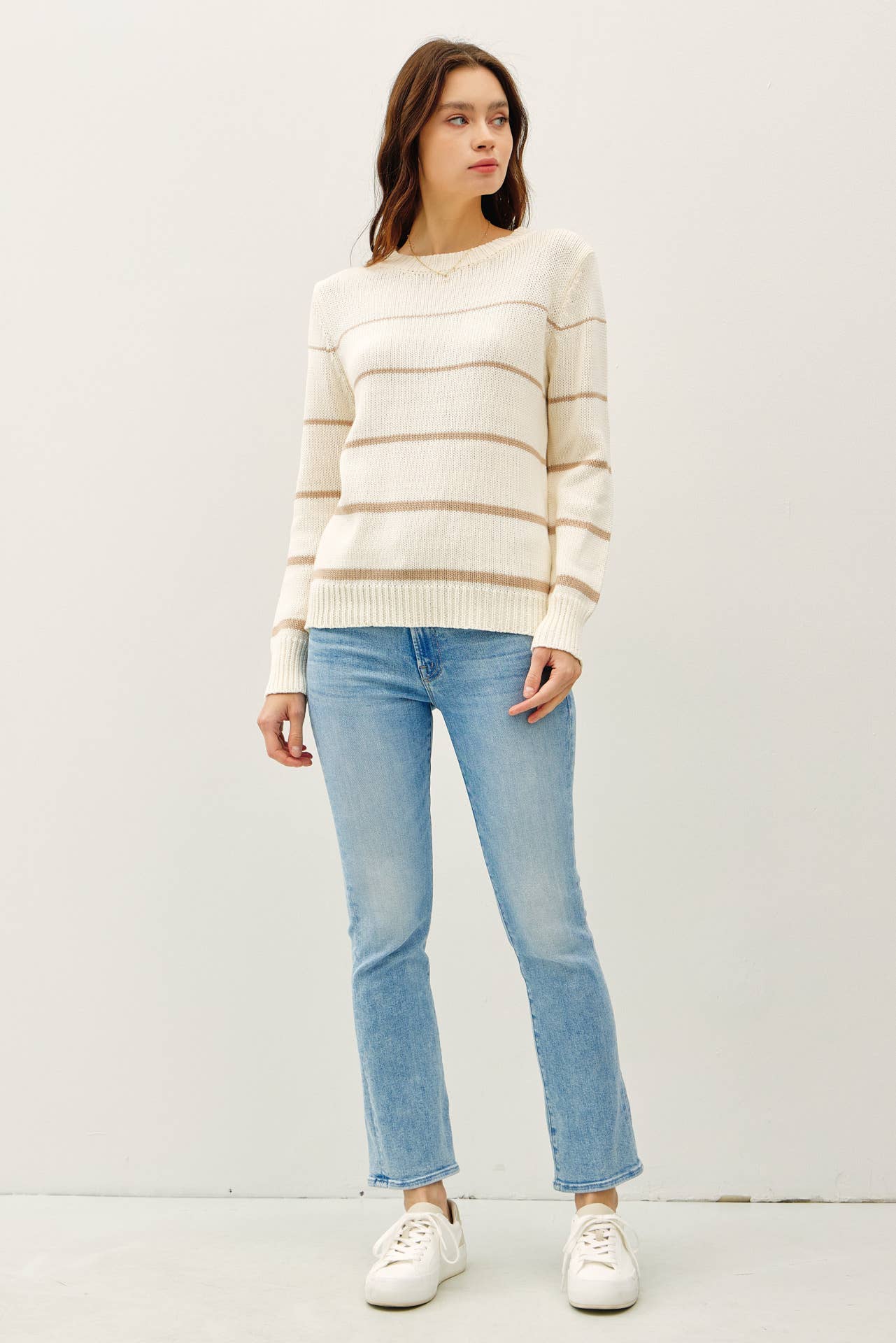 Gradient Width Stripe Sweater: Ivory