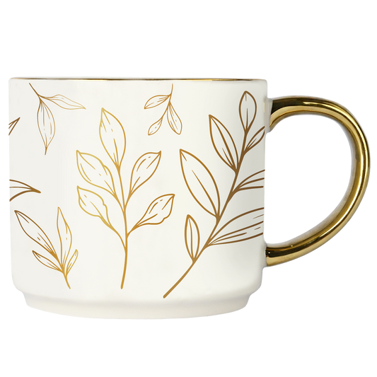 Gold Leaves Gold Handle Mug