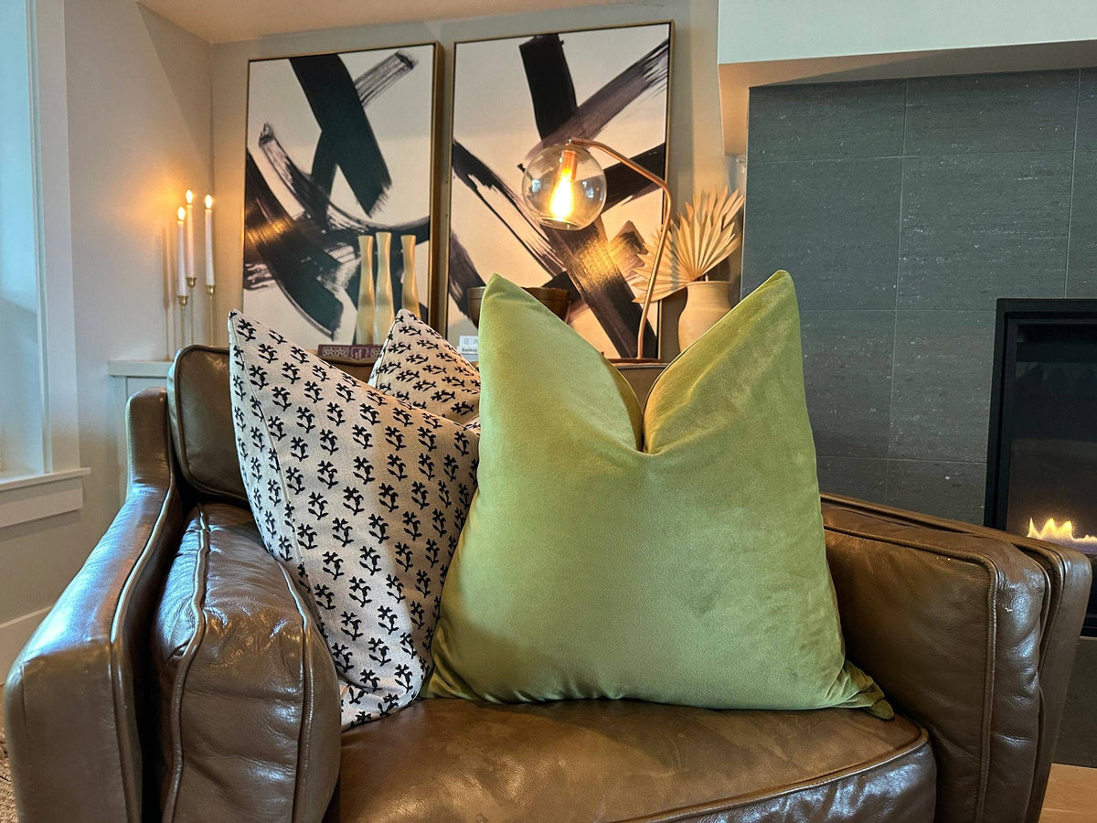 Rennah Collective - Mustard Green Velvet Pillow Cover: 22x22 Cover Only