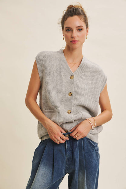 Textured Thermal Cozy Sweater Vest: HT. GREY