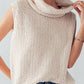 Sleeveless Cowl Neck Crochet Top: CREAM