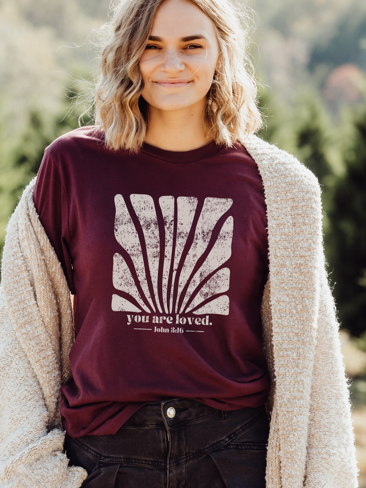 John 3:16, You Are Loved, Christian Tshirt: Heather Maroon