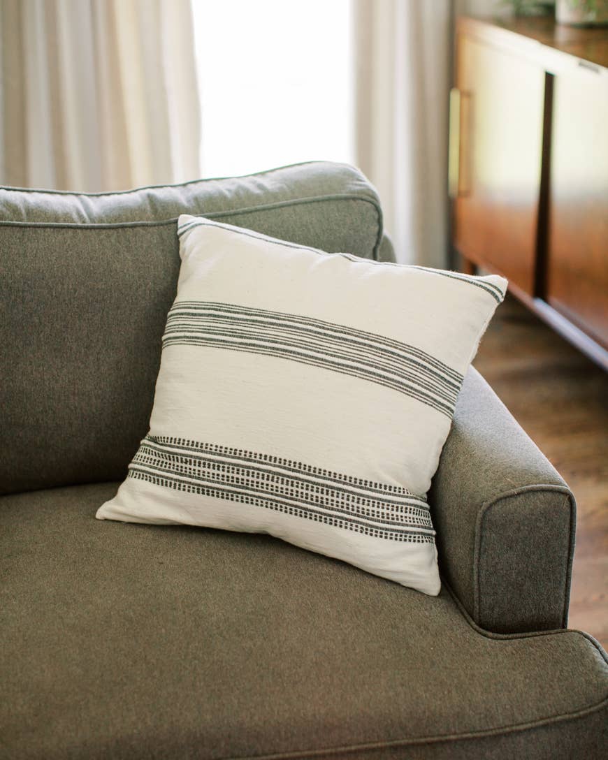 Creative Women - 18" Aden Cotton Throw Pillow Cover: Natural with Navy