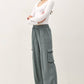 Tencel High Rise Drawstring Wide Leg Cargo Pant: