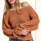 La Miel - JDS3608-Boat Neck Off Shoulder Dolman Sleeve Sweater Fall: Denim / M