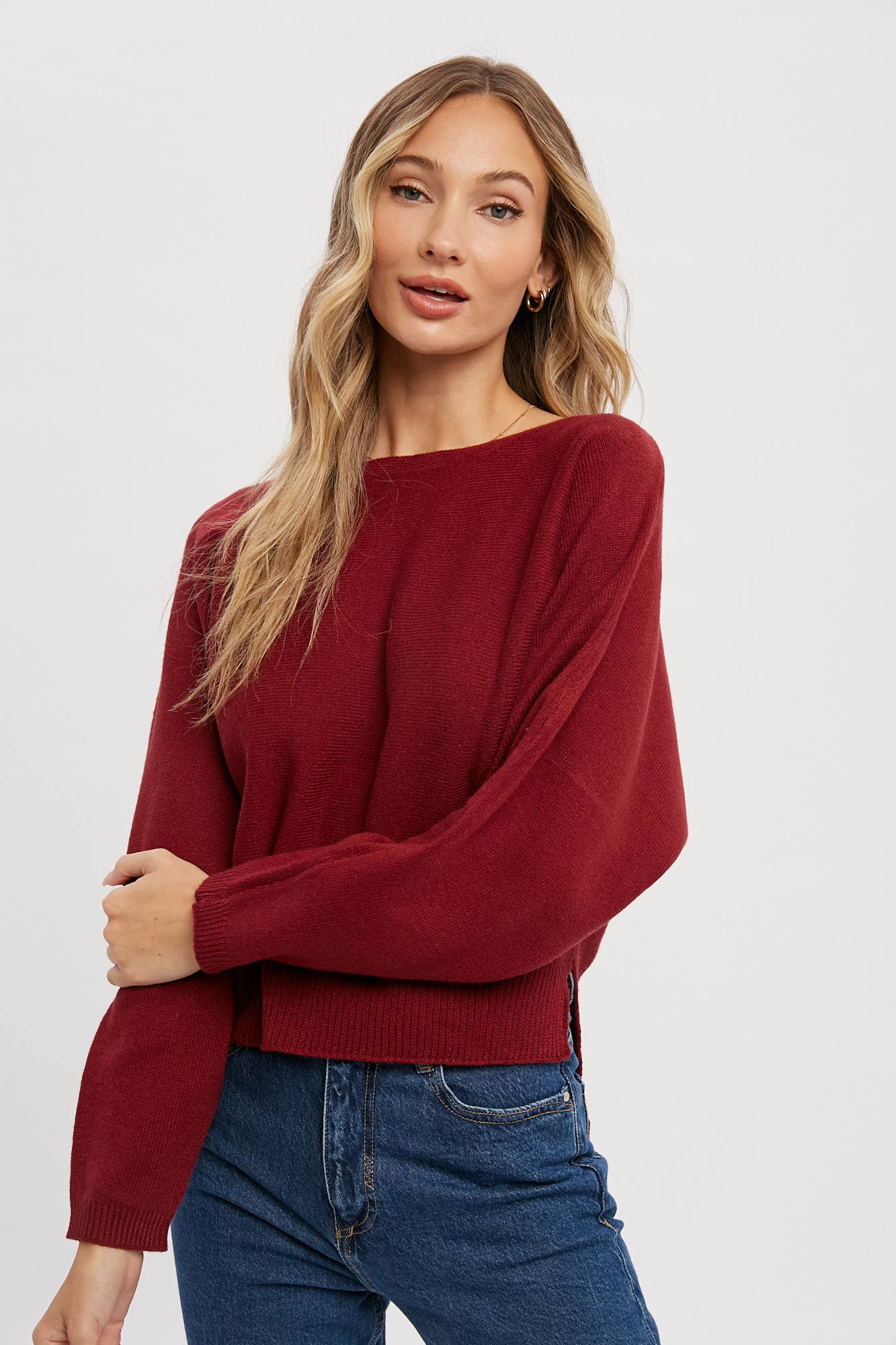 Boatneck Dolman Pullover: BURGUNDY