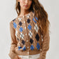 Aaron & Amber - AJT5092 RELAXED FIT ARGYLE SWEATER CARDIGAN: TAUPE / S