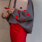 Ladies Color Block Heart Pullover Sweater: GREY