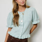 Mimosa - Puff Sleeve Ruffle Hem Knit Cardigan: Ivory / M