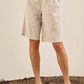 Linen Blend Belted Bermuda Shorts: WHITE