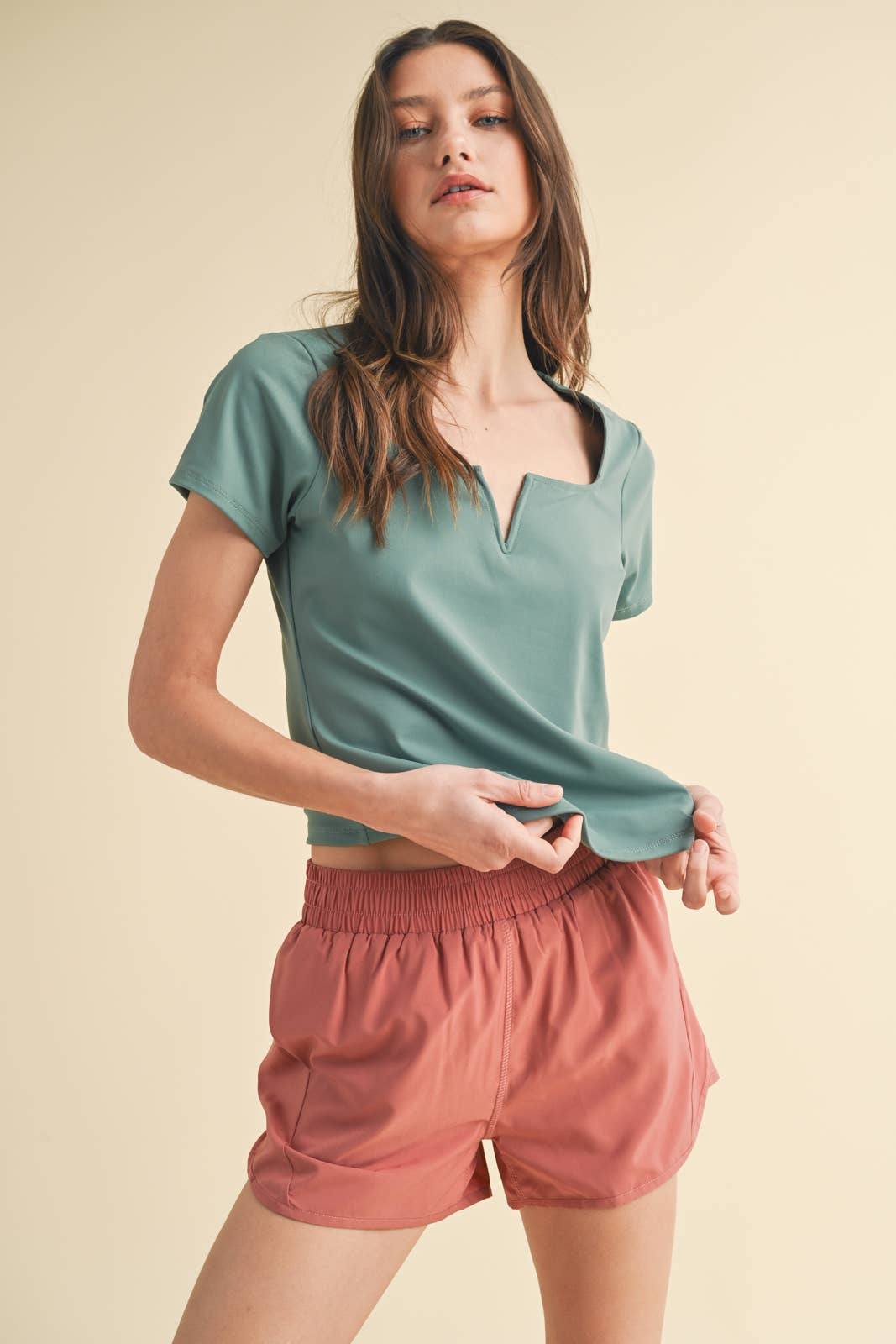Smoothing Nylon-Spandex Knit Top: PISTACHIO
