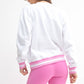 Contrast Cinch Cotton Sweatshirt: WHITE/FUSCHIA