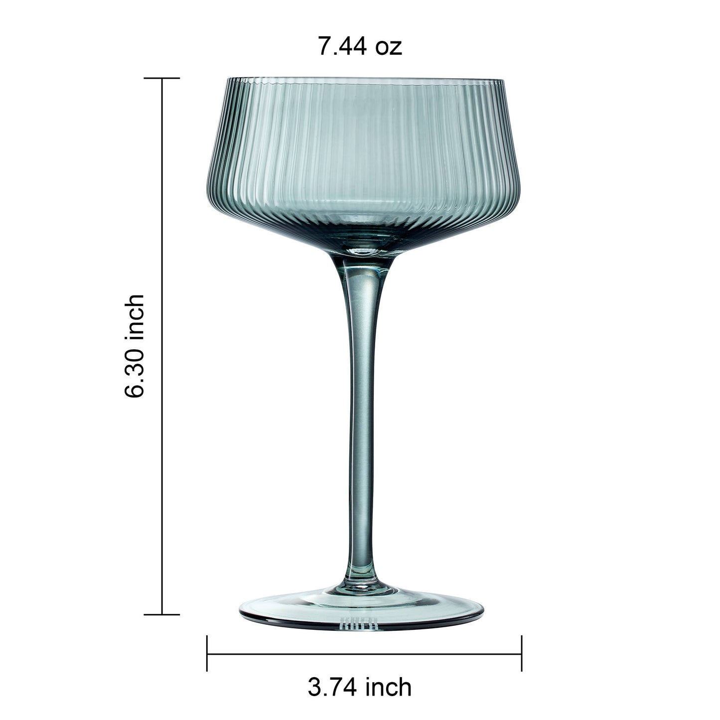 The Wine Savant /  Khen Glassware - Colored Ribbed Coupe Glasses | Set of 6, 7.5 OZ