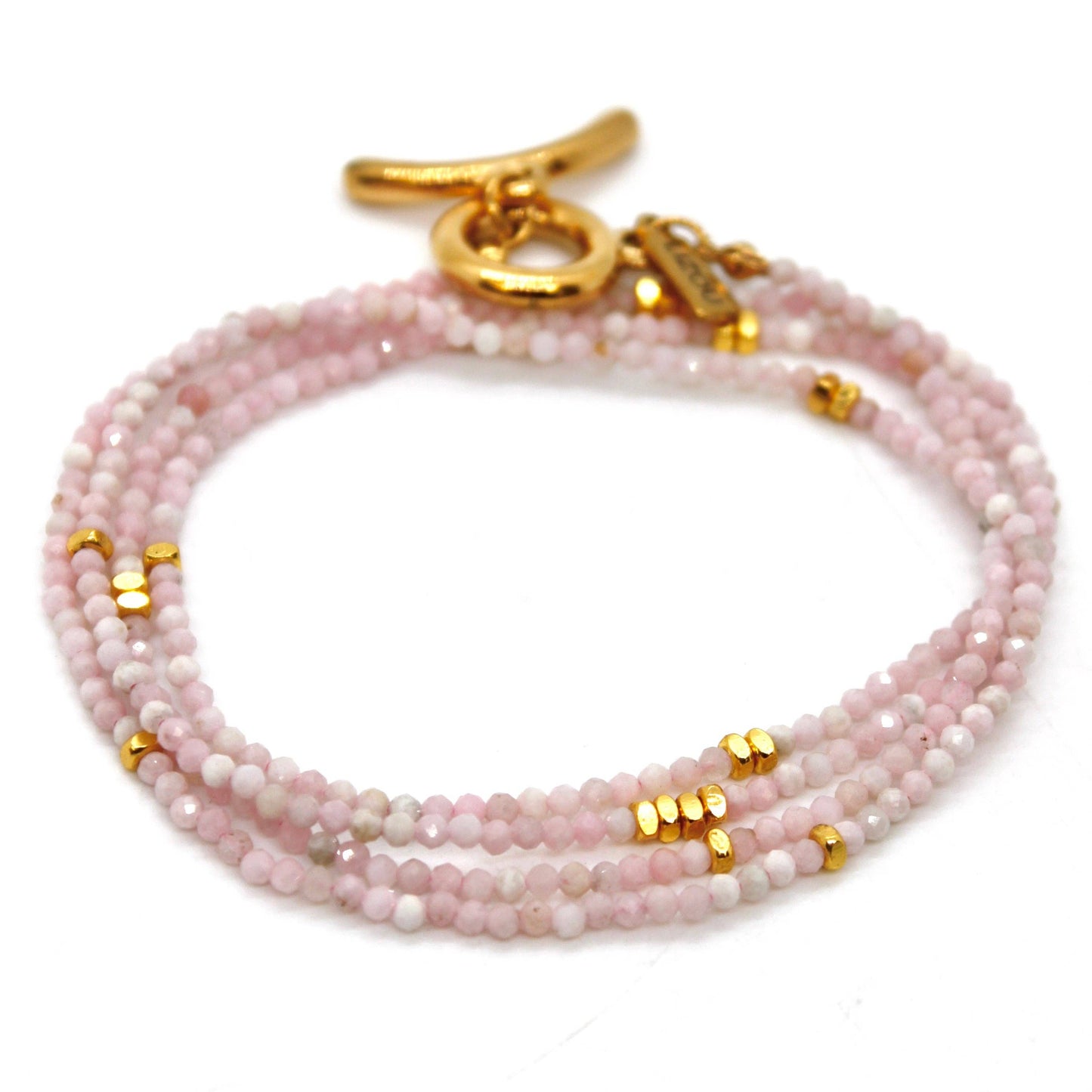 Long Pink Opal Stone and Gold Luxury Necklace