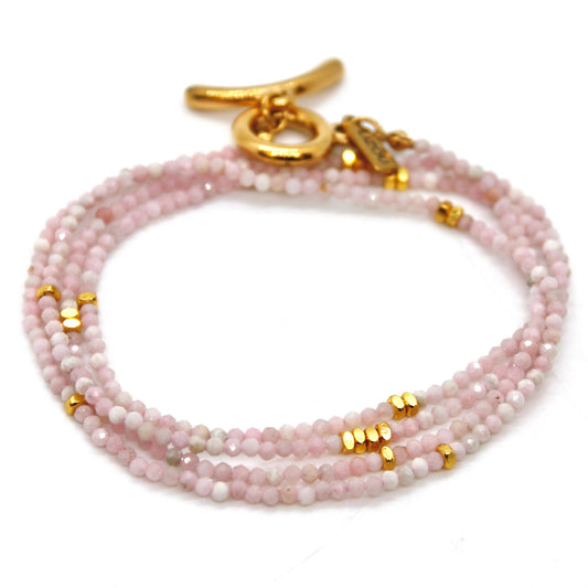 Long Pink Opal Stone and Gold Luxury Necklace
