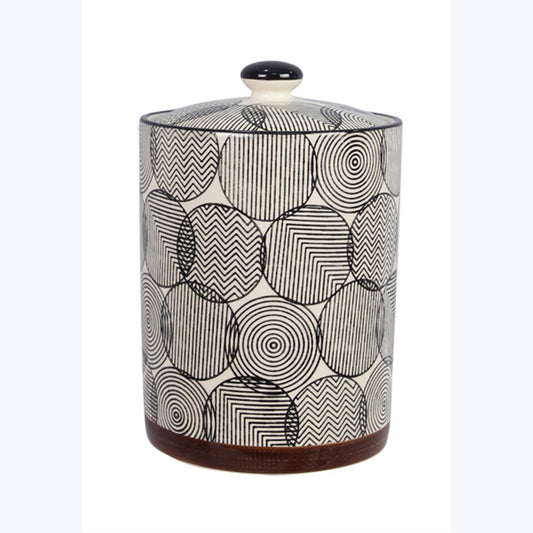 Stoneware Black and White Design Canister