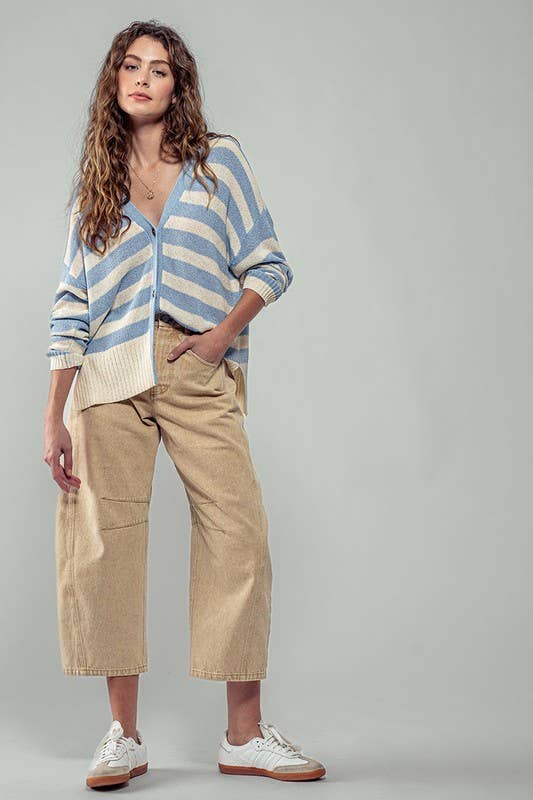 Cozy and Free Striped Cardigan: TAUPE/BLACK