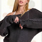 La Miel - JDS3608-Boat Neck Off Shoulder Dolman Sleeve Sweater Fall: Denim / S