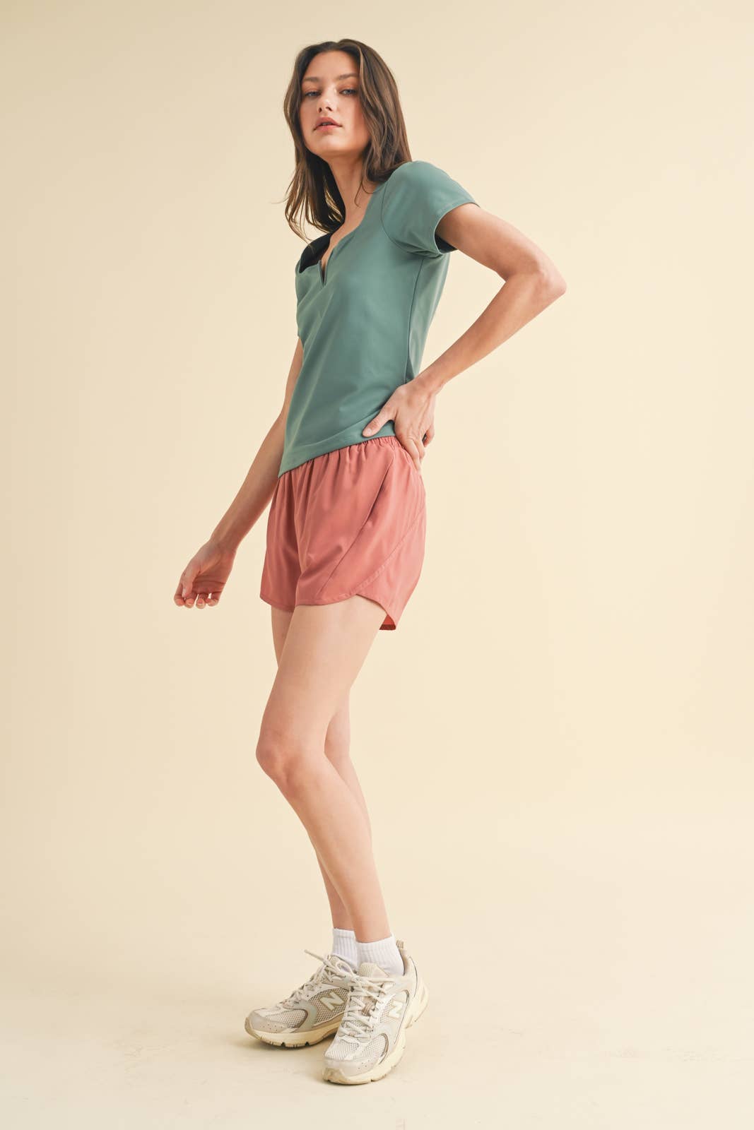 Smoothing Nylon-Spandex Knit Top: PISTACHIO