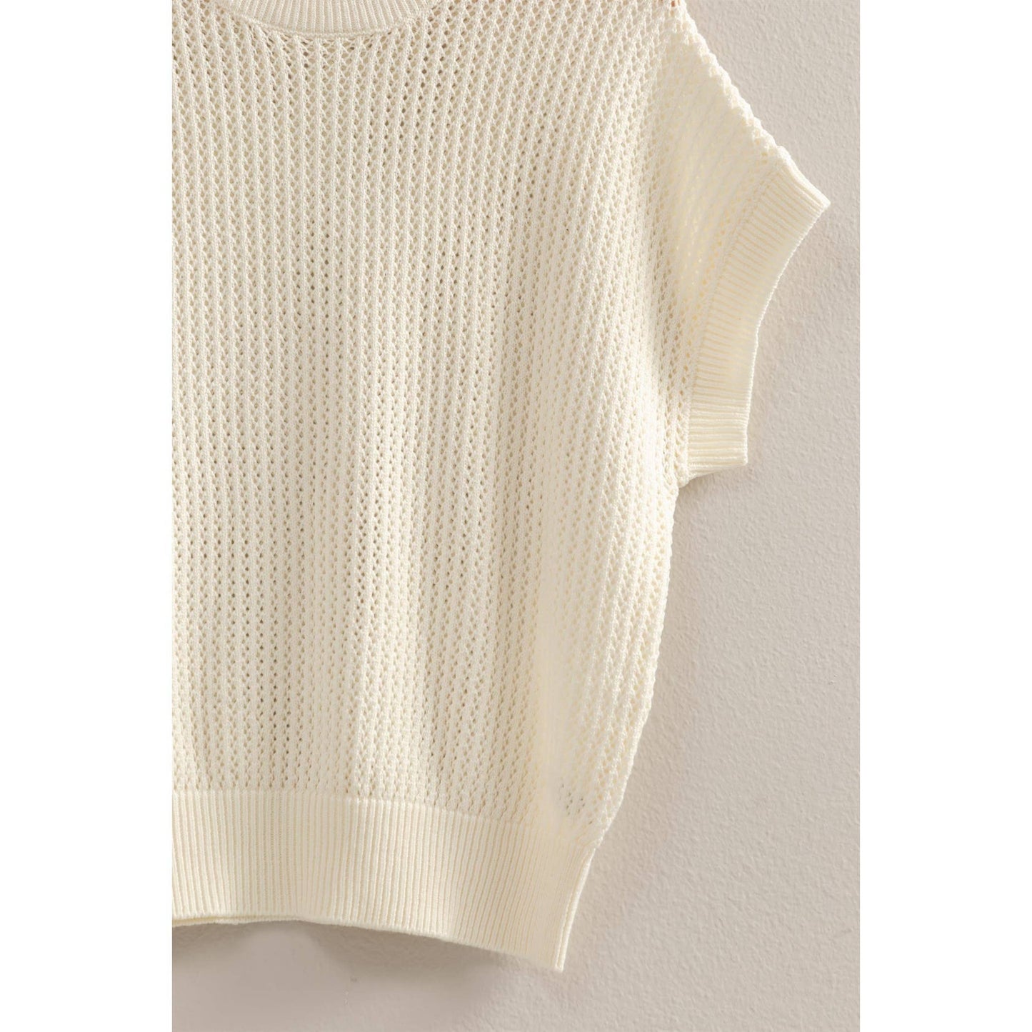 Open-Knit Dolman Sleeve Top: BLACK