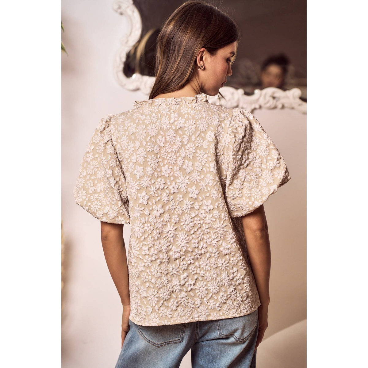 IVE - Floral Weave Of Serenity Blouse Top: OATMEAL / S-M-L(2-2-2)