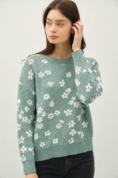 Floral Sweater Top: SEA GREEN