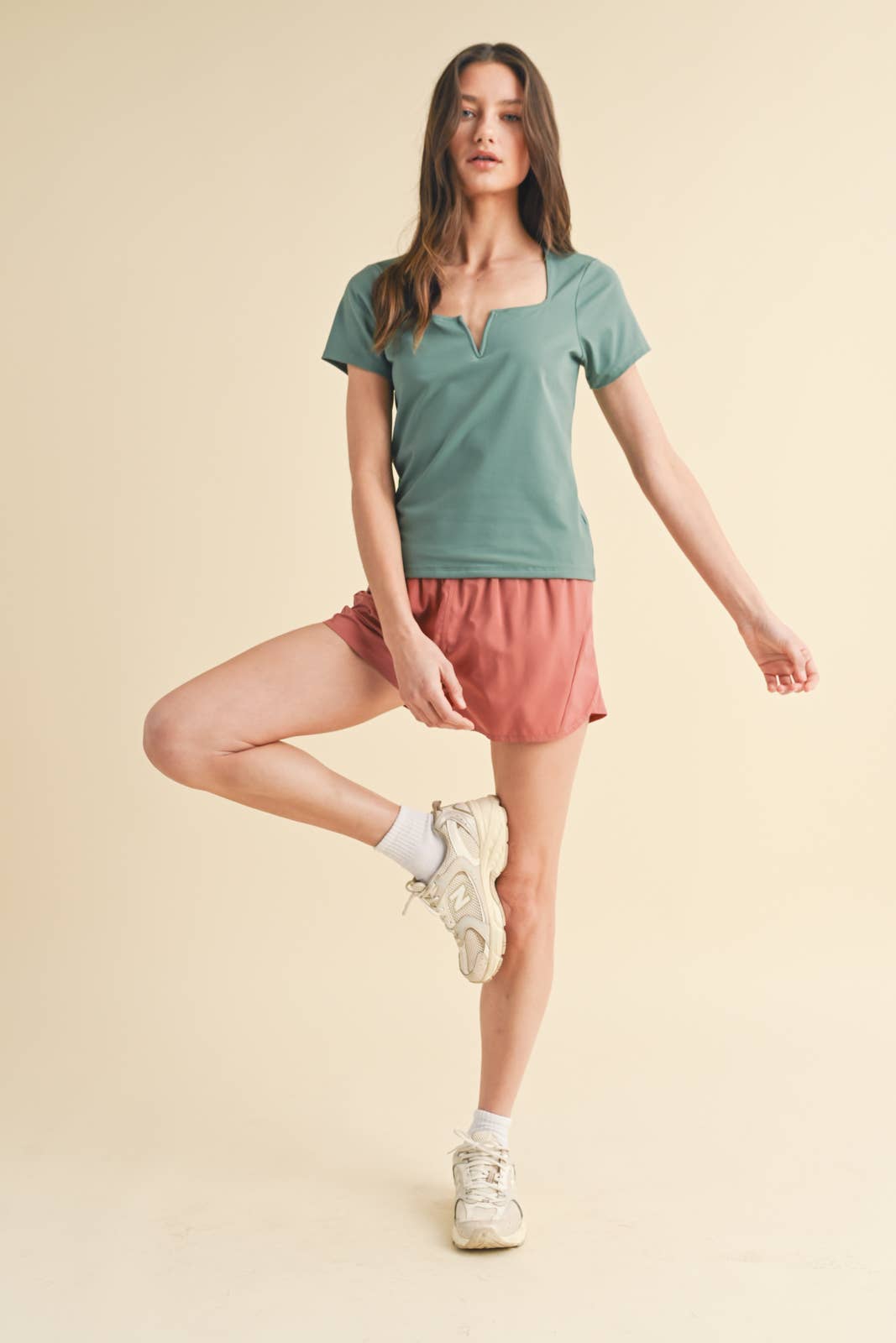 Smoothing Nylon-Spandex Knit Top: PISTACHIO