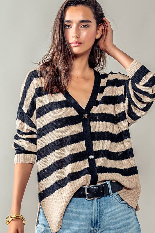 Cozy and Free Striped Cardigan: BURNT SIENNA/CREAM