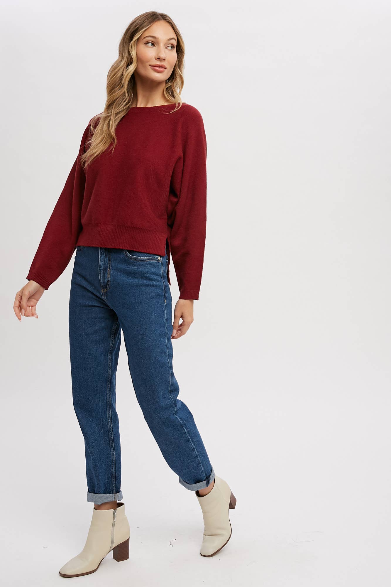 Boatneck Dolman Pullover: BURGUNDY