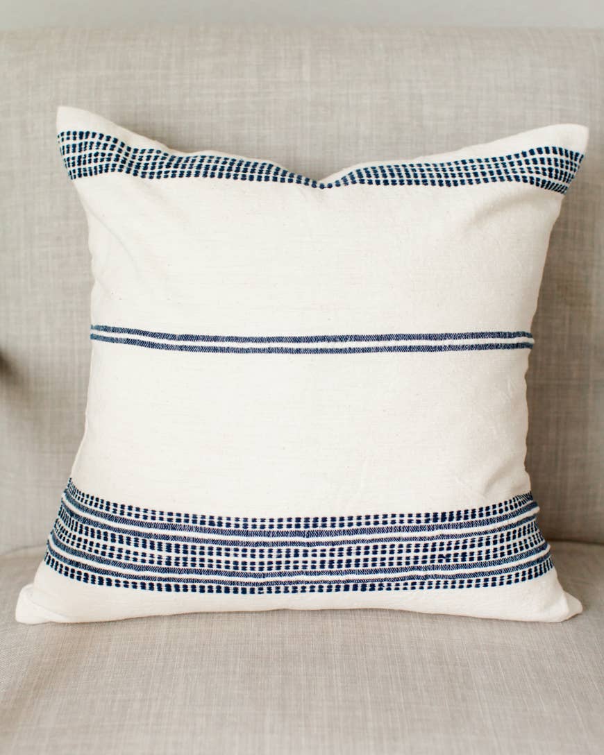 Creative Women - 18" Aden Cotton Throw Pillow Cover: Natural with Navy