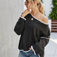 Casual Crew Neck Pullover Long Sleeve Sweater: BLACK