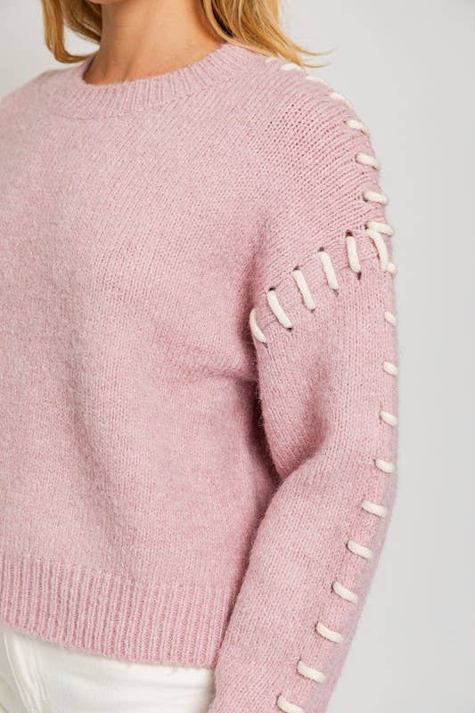 Stitch Detail Sweater Top: OATMEAL