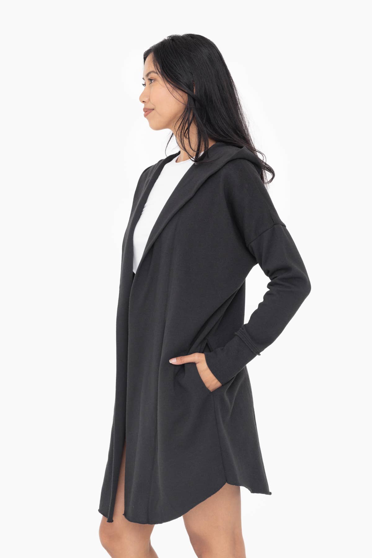 Open Front Longline Hoodie Cardigan: MARSH