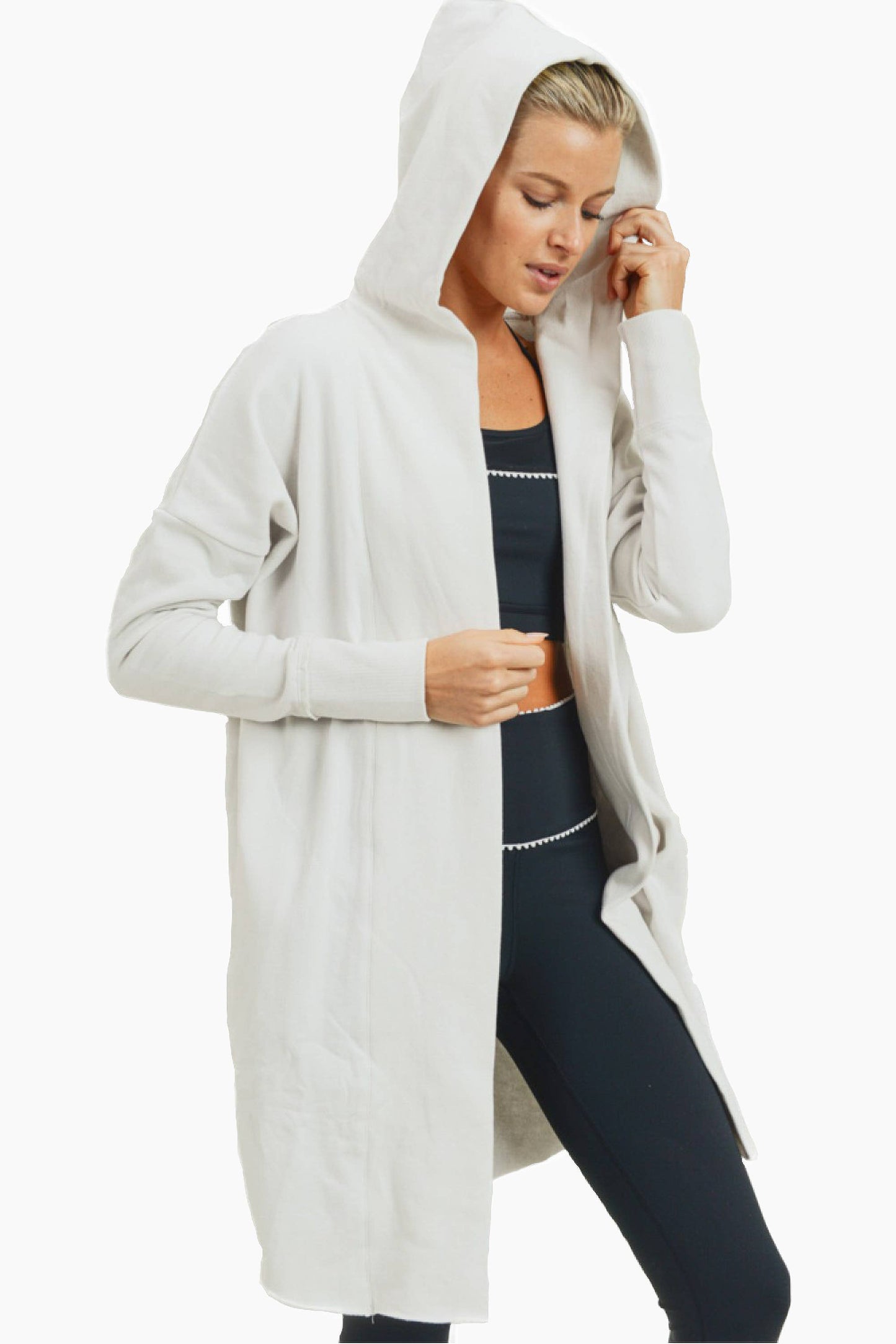 Open Front Longline Hoodie Cardigan: MARSH