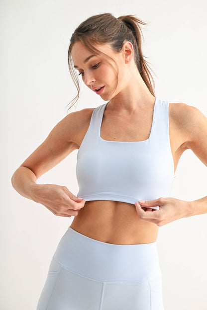 Venice Cloud Light Square Neck Sports Bra: HALOGEN BLUE