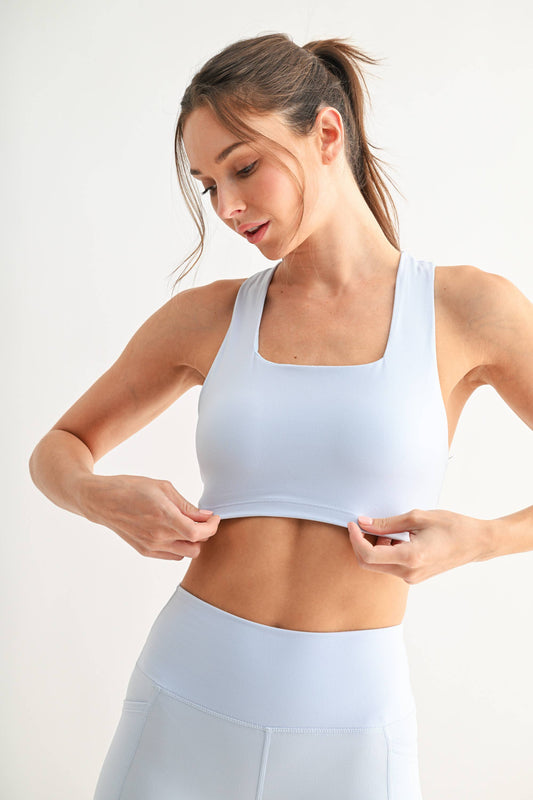 Venice Cloud Light Square Neck Sports Bra: HALOGEN BLUE