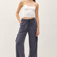 Tencel High Rise Drawstring Wide Leg Cargo Pant: Hazelnut