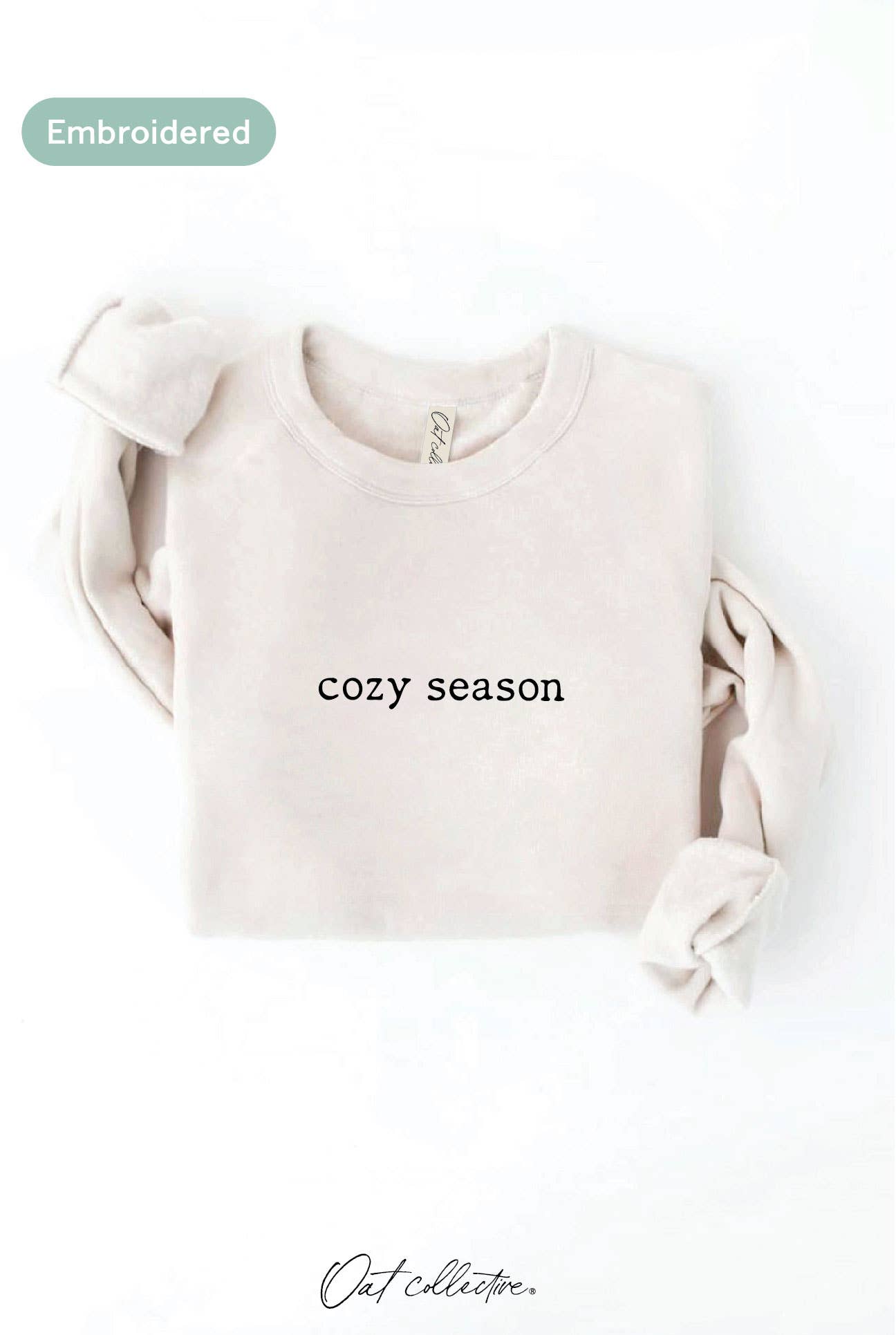 OAT COLLECTIVE - EMBROIDERED COZY SEASON Sweatshirt : VINTAGE WHITE LONG SLEEVE / L