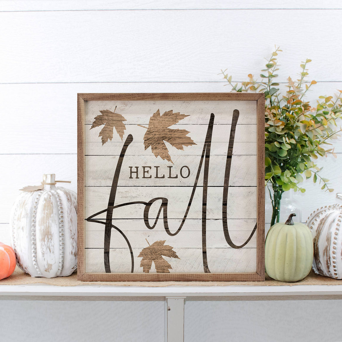 Kendrick Home - Hello Fall Leaf Whitewash: 16 x 16 x 1.5