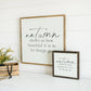 Autumn Shows Us | Wall Art: Soft White-Black Text / Dark Brown Frame / 24 inches x 24 inches