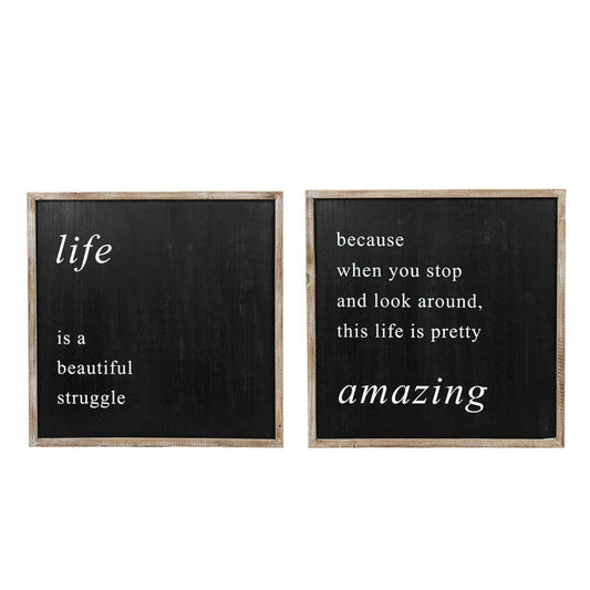 LIFE/AMAZING Reversible Wood Framed Sign 24x24x1.5