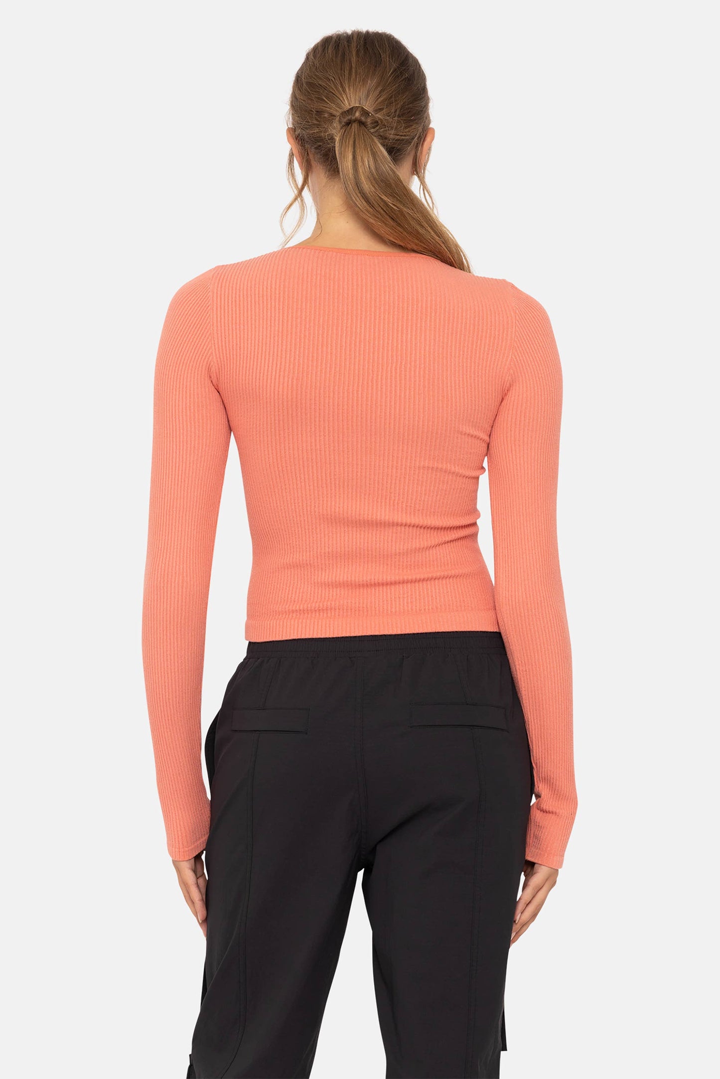 Seamless Ribbed Long Sleeve Top: BLACK