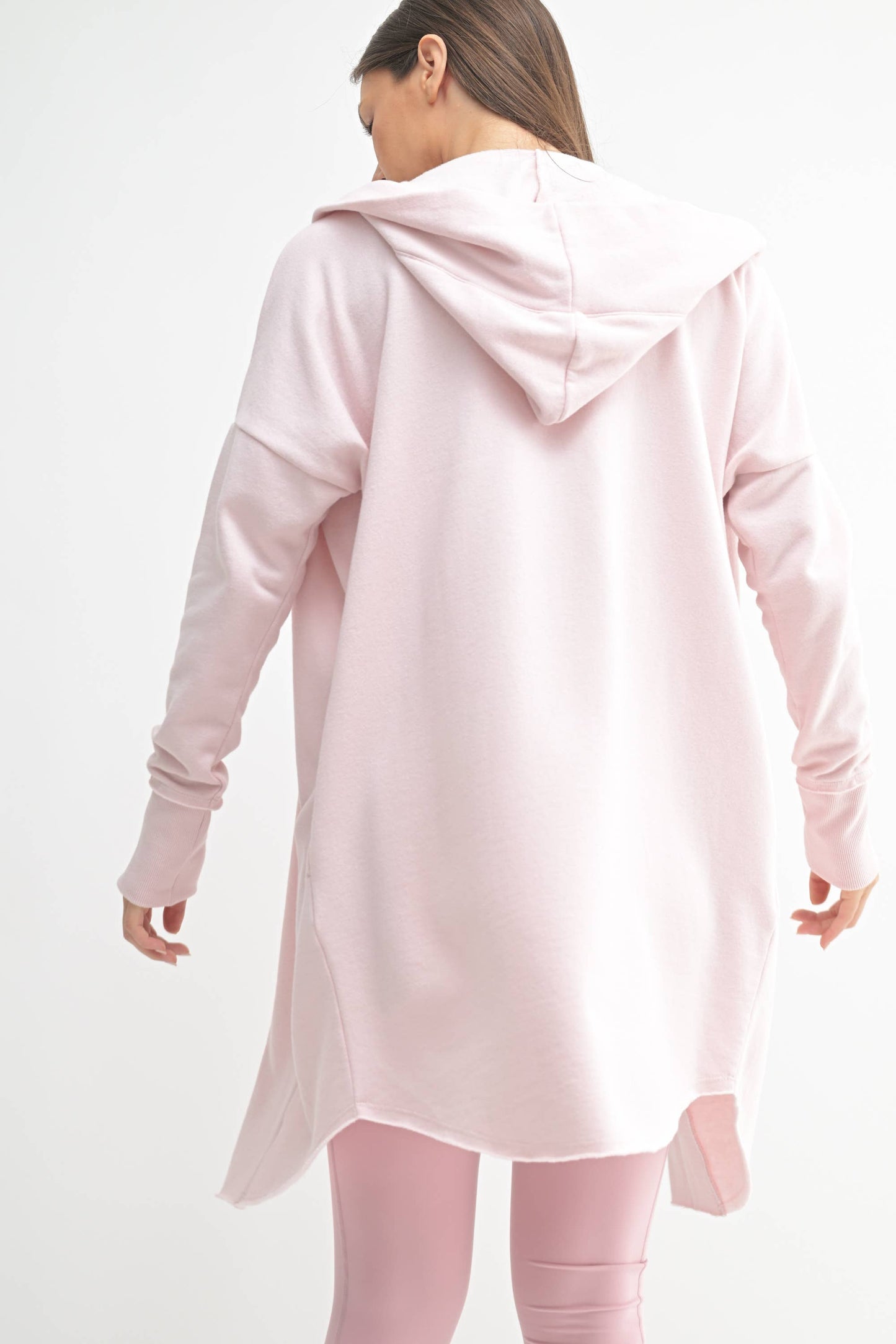 Open Front Longline Hoodie Cardigan: NATURAL