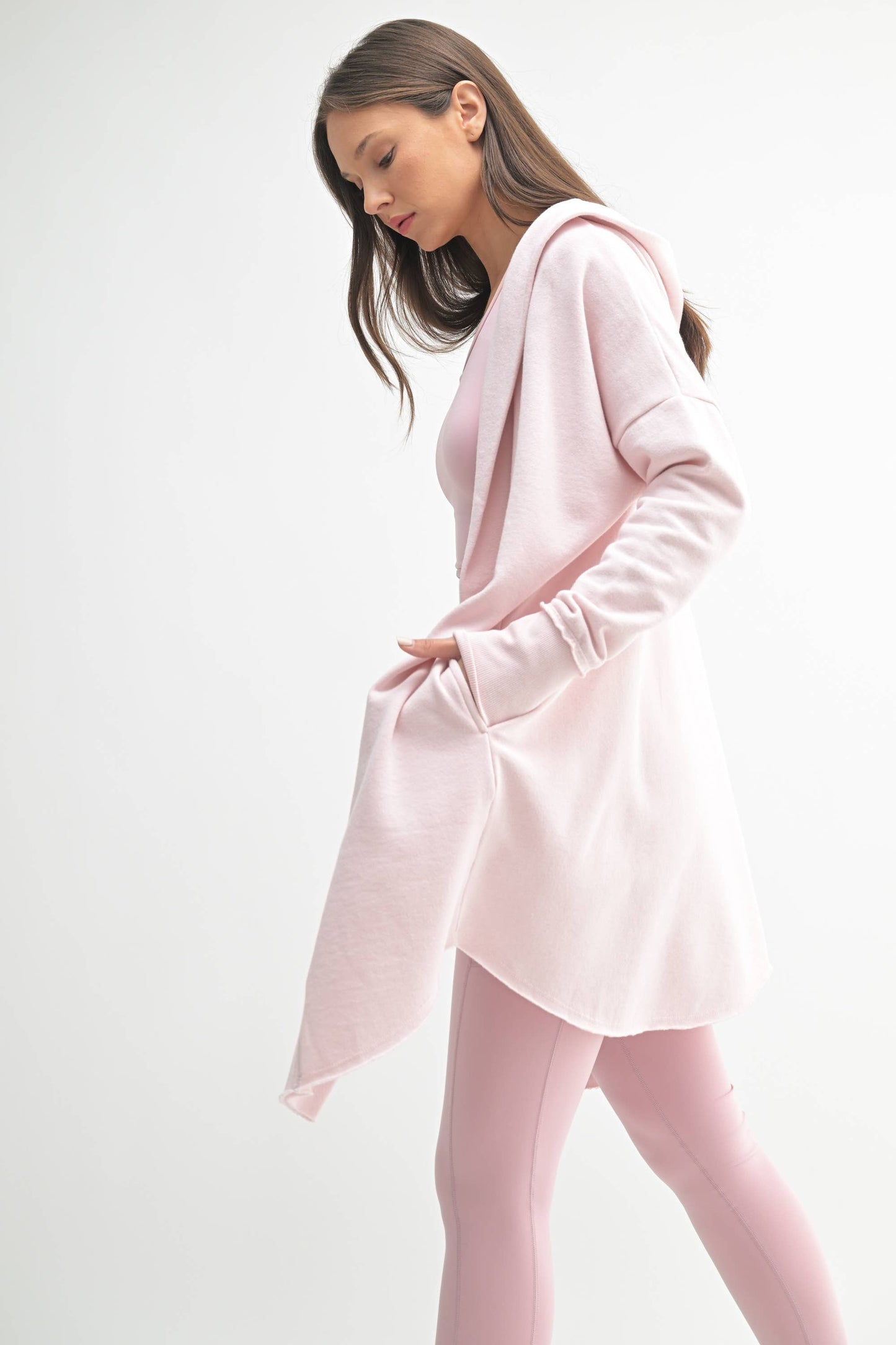 Open Front Longline Hoodie Cardigan: NATURAL