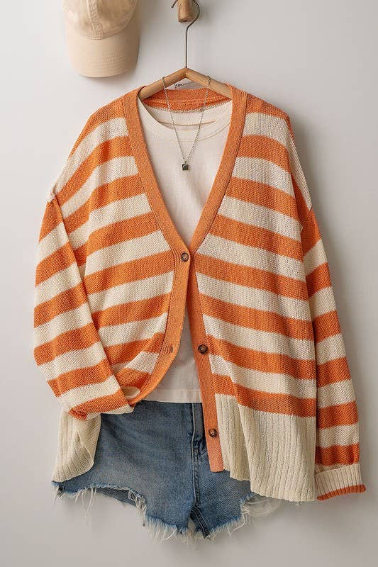 Cozy and Free Striped Cardigan: TAUPE/BLACK