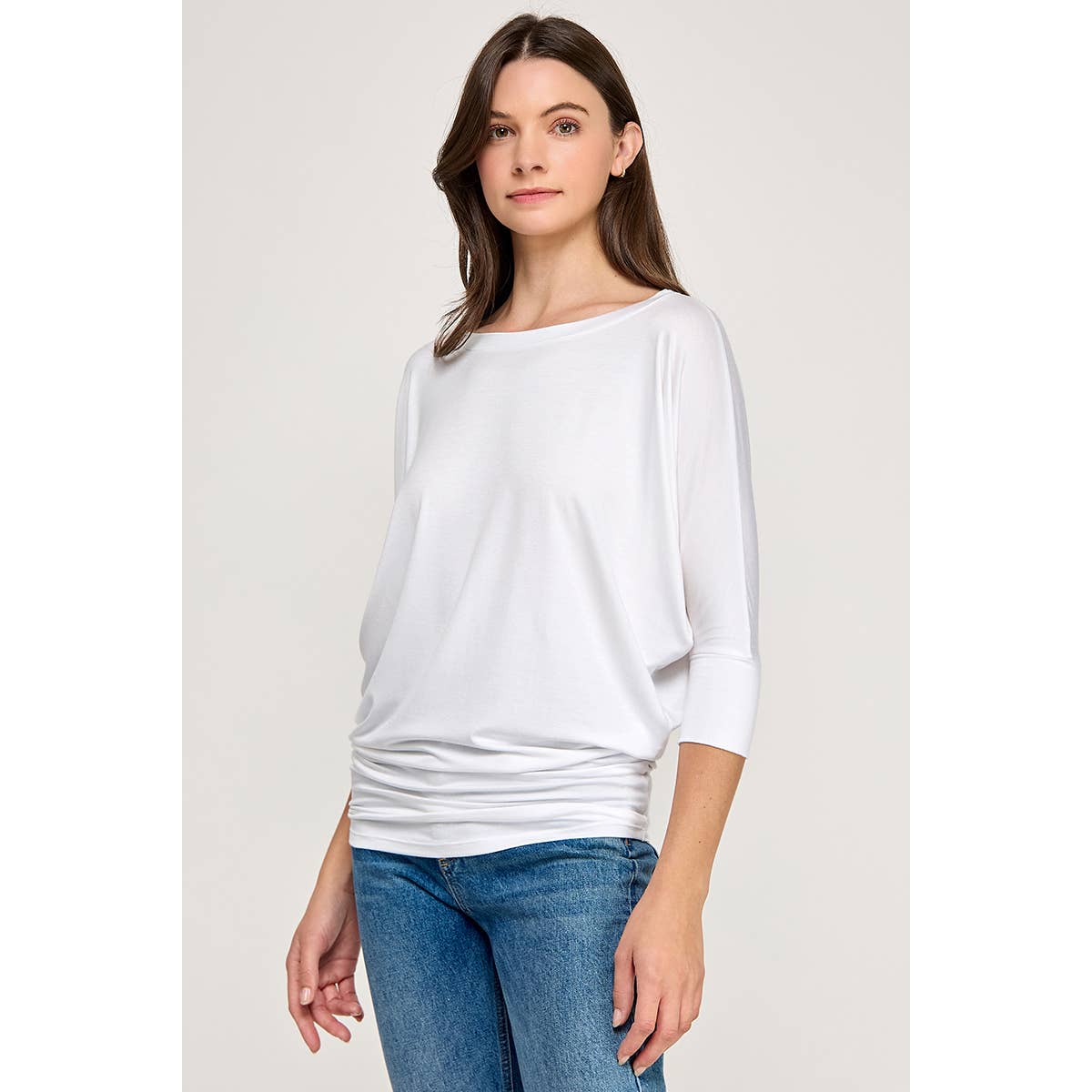 Heimious - 3/4 Dolman Sleeve Round neck Modal Jersey  Top, 2503: White / L
