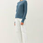 Crew Neck Pullover Sweater w Crochet Detailing: Teal Blue