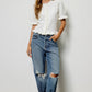 Mimosa - Puff Sleeve Ruffle Hem Knit Cardigan: Ivory / L