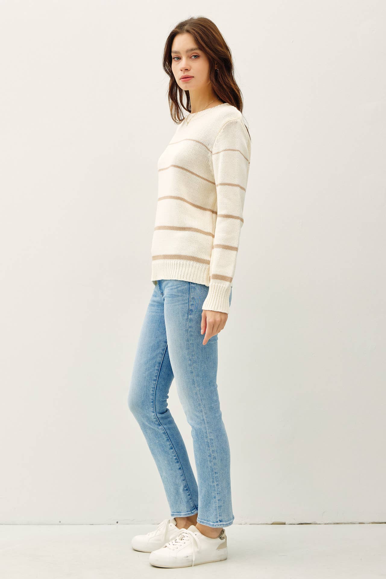 Gradient Width Stripe Sweater: Ivory