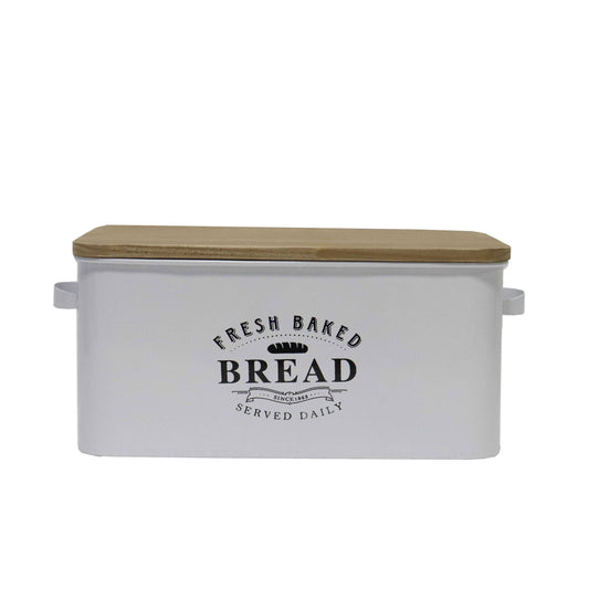 Iron 15.75 in. White Fresh Baked Bread Box with Lid